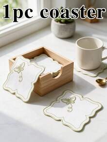 4入藍色方形蝴蝶刺繡聚酯纖維杯墊，可水洗桌飾防滑餐墊，防水防油，適用餐廳、咖啡廳、民宿，適合下午茶、節日、派對、聚會、生日、婚禮、晚餐 - 彩色 - 查看 14