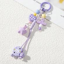 1pc Fashionable Cute Star-Shaped Cookie Keychain Pendant, Phone And Bag Decoration Accessory - Purple - View 3