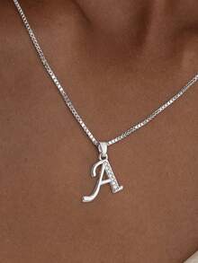 1pc Y2K Hip Hop Crown Letter Pendant Necklace, Gold Stainless Steel Cubic Zirconia Rhinestone Letter Pendant Jewelry, Gift For Women And Men - Silver - View 1