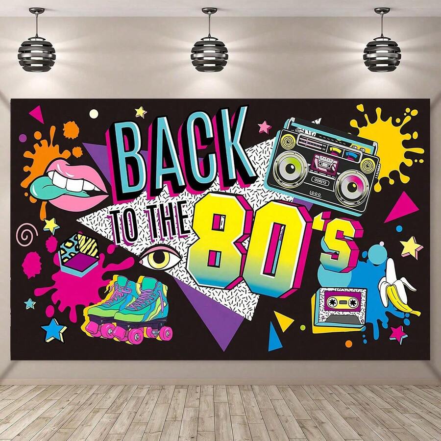 80s Party Backdrop Decorations - 80s Theme Party Backdrop Banner Supplies, 80s Theme Backdrop, 80s Birthday Party Photography Backdrop Photo Booth Banner - A - View 1