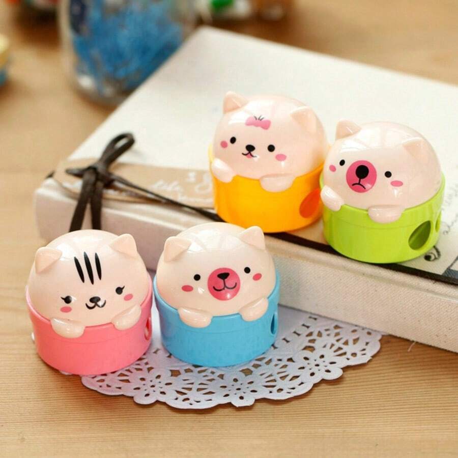 1pc Cute Animal Dual-Hole Pencil Sharpener, Adorable Cartoon Flip-Top Design, Macaron Colorful Shell, With Shavings Box, Manual Pencil Sharpener For Kids, Student Stationery, Back To School Small Prize Gift - Multicolor - View 1
