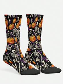 Cool 360° Printed Men's Socks - Streetwear Socks,Skull Skeleton,Halloween,Pumpkin,Colorful,Funny Socks, Fit Daily, Holiday & Party Occasions - Multicolor - View 2