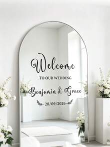 1pc Customized Wedding Mirror Sticker, Wedding Entrance Welcome Sign, Customized Vinyl Mirror Sticker, Personalized Birthday Mirror Sticker, Personalized Birthday Party Welcome Sign, Birthday Party Welcome Sticker, Floor Mirror Sticker, DIY Wedding Decoration, Birthday Party Wedding Decoration Sticker, Customized Mirror Lettering Sticker, Customized Wedding And Birthday Sticker, Wedding - Multicolor - View 5