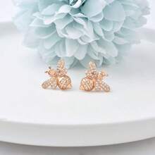 BRLINEY 18K Rose Gold Plated Bee Shaped Cubic Zirconia Stud Earrings, Hypoallergenic Exquisite Animal Design, Elegant Jewelry, Suitable For Party And Daily Wear - Rose Gold - View 4