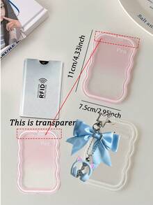 Bow Shaped Cat Ear Headphones With Transparent Wave Edge Card Bag, Star Buckle And Bead Chain, Card Cover, Id Cover, Bag Pendant, Christmas, Halloween,Travel Essential - Multicolor - View 10