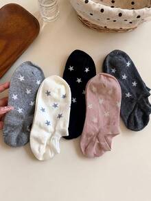1/5 Pairs Women's Cute Star Pattern Multi-Color Boat Socks, Soft Comfortable Versatile, Ankle Socks, Random Style, Suitable For Daily Wear, All Seasons - Multicolor - View 6
