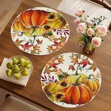 1/4/6pcs Autumn Collection Harvest Pumpkin & Maple Leaf Hand-Painted Pattern Placemats, Polyester Fiber, Suitable For Home Kitchen, Kitchen Table Decoration And Party Scene Decoration - Multicolor - View 4
