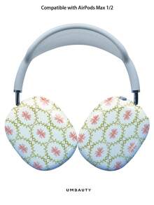GIIPPA Glossy Hard Ear Cup Protective Cover, Floral Themed Pattern, Unisex Anti-Scratch Shell, Compatible With AirPods Max 1/2 Oval Over-Ear Headphones For Daily Commute, Campus, Cafe, Travel, Picnic And Other Scenarios, Matching Accessories - Green - View 1