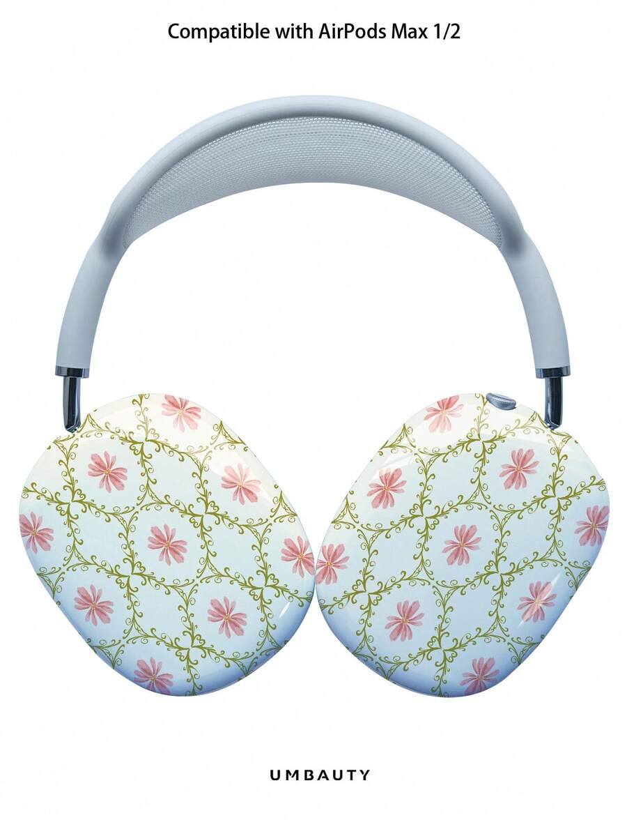 GIIPPA Glossy Hard Ear Cup Protective Cover, Floral Themed Pattern, Unisex Anti-Scratch Shell, Compatible With AirPods Max 1/2 Oval Over-Ear Headphones For Daily Commute, Campus, Cafe, Travel, Picnic And Other Scenarios, Matching Accessories - Green - View 1