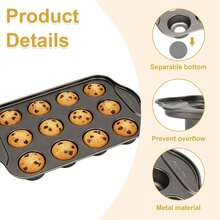 12-Cup Non-Stick Carbon Steel Mini Muffin Pan With Removable Bottom, 13 X 8 Inch Cheesecake Pan, Mini Cheesecake Pan, Non-Slip Muffin Pan Baking Supplies - Black - View 6