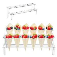 2-Tier/3-Tier Transparent Acrylic Ice Cream Cone Holder, Ice Cream Display Rack, Birthday Party Dessert Cone Display Stand - Clear - View 3