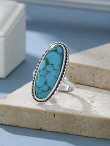 ZHIXUN 1pc Vintage Bohemian Style Inlaid Faux Turquoise Party Gift Jewelry Ring - Ring 4 - View 12