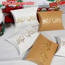 1/10/30pcs Christmas Golden Foil Pattern Gift Pillow Box, Snowman Party Favor Packaging Set For Holiday Celebrations - Multicolor - View 10