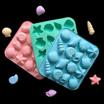 Molde de silicona de 16 cavidades con forma de estrella de mar y concha para chocolate, molde con forma de animales marinos, 2 estilos aleatorios, molde de jabón hecho a mano con forma de estrella de mar, concha, pez y bola de uva, molde de vela, molde de vela y jabón hecho a mano de 1-cadena de uva...Set, material de silicona, producto de compra redondo molde de silicona de estrella de mar, molde de concha marina de 16 cavidades