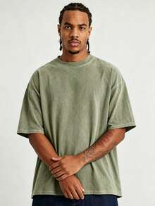 Men's Vintage Cotton Lightweight Breathable Casual Sports Washed Minimalist Short Sleeve T-Shirt - Olive Green - View 1