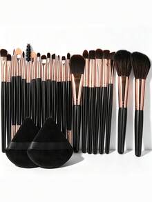24 Pcs/3 Pcs Total Makeup Tool Kit, 22 Pcs Black Handle And Rose Gold Makeup Brushes, 2 Pcs Beauty Accessories, Matte Non Slip Handles Offer Stable Grip During Long Time Makeup Operating Process. - Multicolor - View 10