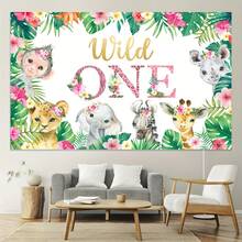 1pc "Wild One" Backdrop With Jungle Animal Pattern, Suitable For 1st Birthday Celebration, Green And Gold Decoration. This Banner Is Perfect For Photo Shoots - Jungle Animal Party - View 9