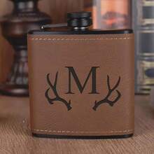 Custom Engraved Leather Flask Gift Set, Personalized Leather Flask For Men, Groomsmen Custom Leather Flask, Groomsmen Gift, Wedding Gift - Matte Black Background - View 5