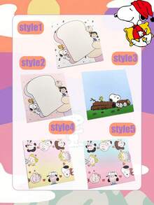 Snoopy Mixed-Style Cartoon Printed Notepad, Cute Border Design Of Notepaper, Daily Office And School-Related Record-Keeping Supplies - Multicolor - View 5