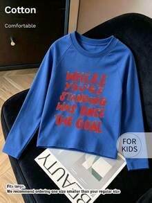 Tween Girl Raglan Long Sleeve T‑Shirt, Inspirational Hand‑Painted Letter Printed Cotton Top, Soft Comfortable Casual Tee - Blue - View 9