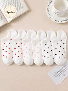3/6/12 Pairs Women's Random Small Heart Solid Color Fashion Minimalist Low-Cut Invisible Spring/Summer Boat Socks, Soft Comfortable Breathable Versatile Preppy Style Cute Casual Suitable For Daily Use - Multicolor - View 8