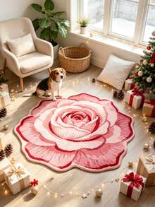 1pc Pink Blooming Rose Decor Rug, Living Room Decor, Bedroom Rug, Rug, Home Decor, Living Room Rug, Living Room Small Rug, Bedroom Rug, Living Room Home Decor, Outdoor Rug, Washable Rug - Multicolor 2 - View 5