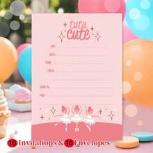 10 Invitation Cards And 10 Envelopes, Double-Sided Design - Perfect For Birthday, Graduation, Wedding, Back To School Or Friendship Day Celebrations, Ball, Ballet Shoes And Swan Dance - A - View 5