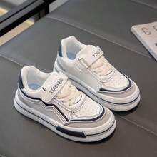 Non-Slip Soft Sole Hook & Loop Children's Sneakers, Spring/Autumn School Daily Casual Versatile Color Block White Shoes - Blue - View 4
