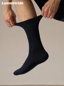 Men Crew Socks – Fashion Business Dress Socks, Everyday Comfortable Breathable Polyester Casual Socks For Men, Classic All-Match Style, Multi-Pack - Navy Blue - View 2