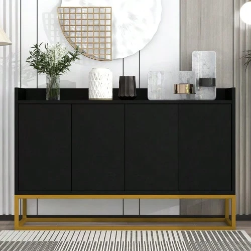 Modern Minimalist Sideboard, 4-Door Handleless Buffet Cabinet For Dining Room, Living Room, Kitchen (Black) - View 1