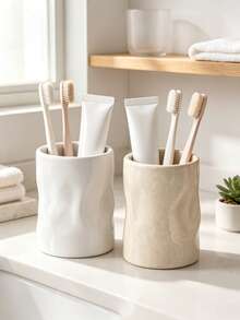 Modern Asymmetrical Wavy Pattern Bathroom Storage Cup, Multi-Functional Toothbrush And Toothpaste Holder, Decorative Countertop Organizer Rack, Suitable For Bathroom Vanity, Sink, Home Decor - Corrugated Cylinder - View 5
