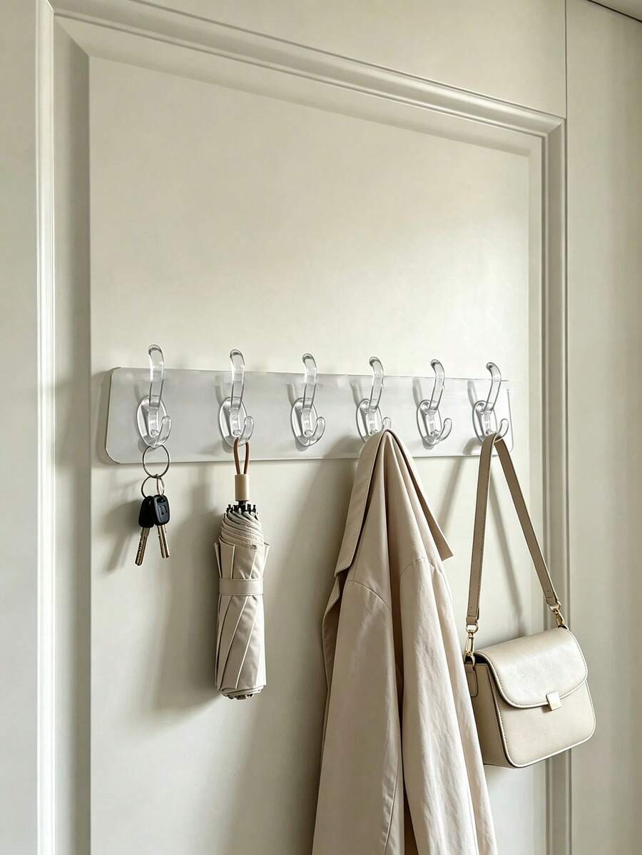 2 Packs Soft Transparent Self-Adhesive Hooks, 6 Hooks Per Pack, For Hanging Clothes, Towels And Kitchen Utensils, Suitable For Kitchen, Applicable To Smooth Surfaces Like Tiles, Glass, Metal And Wood, Not Suitable For Plaster Walls - 2pcs - View 1