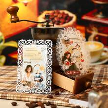 (6 styles envoyés aléatoirement) 1 pièce/paquet Autocollants de planification thème café vintage européen, décalcomanie esthétique créative, matériau de décoration DIY collage, cadeau de vacances, papeterie scolaire personnalisée pour album de découpage - PET aléatoire - Voir 7