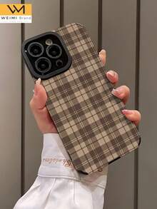 1件撞色格紋皮革紋理防震軟手機殼，適用於 Apple 及多款機型 - 彩色 - 查看 3