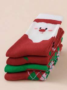 4 Pairs Unisex Mid-Crew Socks - Red Cute Snowman Christmas Pattern - Thermal-Lined For Holiday And Everyday Wear - Multicolor - View 6