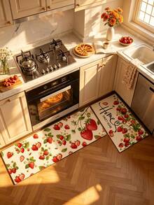 1/2pcs Diatomaceous Earth Mat, Vintage Strawberry Pattern, Super Absorbent, Non-Slip, Perfect For Bathroom, Kitchen And Dining Room, Quick Drying, Ideal Home Decor And Bathroom Mat Gift, Holiday Gift! - Multicolor - View 3