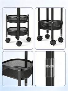 Three‑Tier Circular Rotating Storage Trolley With Universal Wheels, Breathable Hollow Mesh Baskets, Multi‑Layer Zoned Storage, And A Sturdy Frame, Suitable For Both Kitchens And Living Rooms - Multicolor - View 9