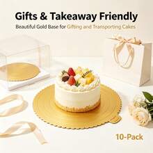 10pcs Gold Wavy Edge Round Cake Boards, Thickened Sturdy Cake Base Cardboard Discs, Waterproof Oil-Proof Cake Trays, Suitable For Birthday, Wedding, Party, Anniversary, Baking, Dessert Display - Gold - View 9