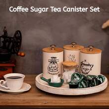 3pcs Sugar, Tea, And Coffee Canisters, Dust-Proof Bamboo Lid Containers, Multi-Functional Storage Boxes, Home Decor Jars, Mason Candle Jars, Pink Tea And Coffee Additive Containers With Lids, Kitchen Supplies - View 7
