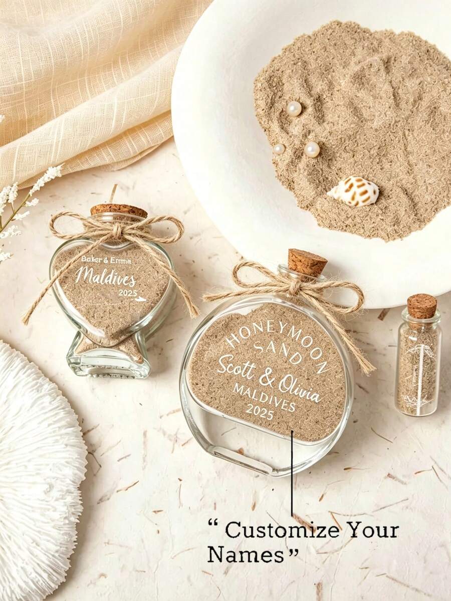 1 Set Botol Pasir Bulan Madu Kaca Berbentuk Hati yang Dipersonalisasi, Botol Kenang-kenangan Pasir Liburan Mr & Mrs Kustom, Hadiah Kenangan Pantai untuk Pasangan yang Sedang Menikah dan Mandi Pengantin - MultiWarna - View 1