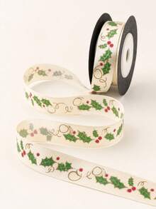 4.5m Vintage Holly Print Ribbon, Suitable For Gift Wrapping, Holiday Party Celebration Bow Decoration, Also For Sewing DIY Handmade Crafts - A - View 6