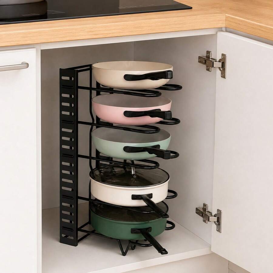 Adjustable Pot Rack Storage Rack Vertical Multi-Function Countertop Rack Pot Rack Multi-Layer Rack Kitchen Pot Lid Rack - Black - View 1