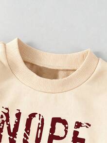 Young Girl Letter Print Crew Neck Long Sleeve Top And Flare Pants Set - Apricot - View 4