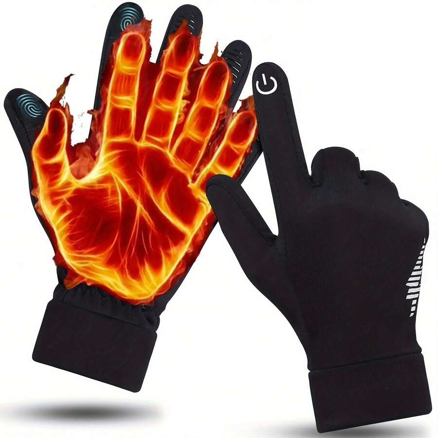 1 Pair Unisex Winter Warm Touchscreen Gloves, Anti-Slip Palm, Fleece Lined Elastic Cuffs For Daily & Outdoor Use