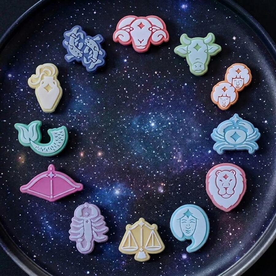 12-Piece Zodiac-Themed PVC Shoe Charm Set – Compatible With Various Shoe Holes; Express Your Unique Style; Perfect For Parties And Party Favors - Multicolor - View 1