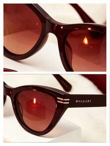 Bvlgari Chic Women Cat Eye Sunglasses Burgundy Frame Gold Details Gradient UV Lens Retro For Beach Travel Party Daily Wear - Brown - View 7