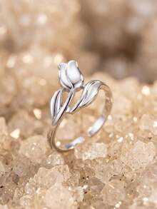 Tulip Shaped Stainless Steel Ring With Adjustable Opening, Suitable For Women's Daily Commuting, Dating, Party Dressing, Gift Giving, And Accessories - Multicolor - View 5