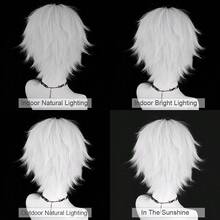 Men's White Anime Game Cosplay Fluffy Wig With Bangs, Synthetic Fiber Short Straight Hair, Heat-Resistant, For Daily Wear And Parties - White - View 7