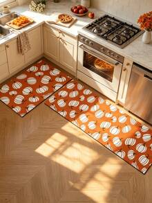 1/2pcs Autumn Thanksgiving Floor Mat, Pumpkin Pattern, Vintage Diatomaceous Earth Mat, Super Absorbent, Non-Slip, Perfect For Bathroom, Kitchen And Dining Room, Quick Dry, Ideal Home Decor And Bathroom Mat Gift, Thanksgiving Holiday Gift! - Multicolor - View 2