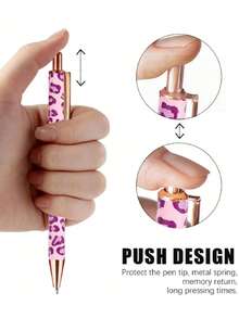 4pcs Random Leopard Print Ballpoint Pens, Retractable Design, Assorted Patterns, Minimalist Printed Pens, Suitable For Weddings, Parties, Daily Use, Gifts, Perfect Valentine's Day Gift For Friends And Family - Default - View 5